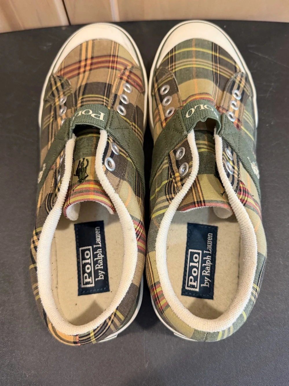 Polo Ralph Lauren Olive Plaid Deck Shoes Size 9.5